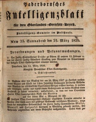 Paderbornsches Intelligenzblatt Samstag 21. März 1829