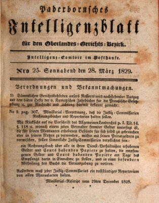 Paderbornsches Intelligenzblatt Samstag 28. März 1829