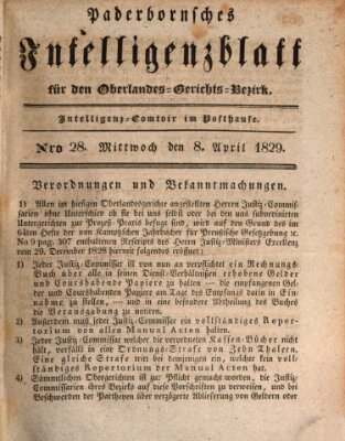 Paderbornsches Intelligenzblatt Mittwoch 8. April 1829