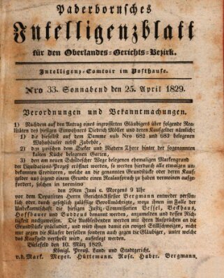 Paderbornsches Intelligenzblatt Samstag 25. April 1829