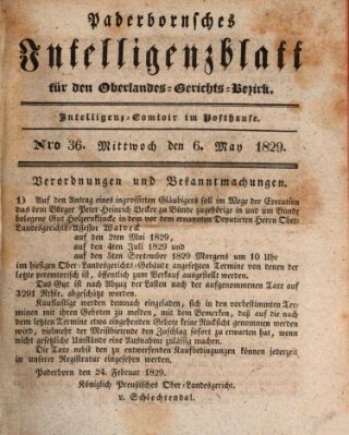 Paderbornsches Intelligenzblatt Mittwoch 6. Mai 1829