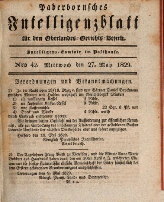 Paderbornsches Intelligenzblatt Mittwoch 27. Mai 1829