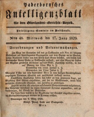 Paderbornsches Intelligenzblatt Mittwoch 17. Juni 1829