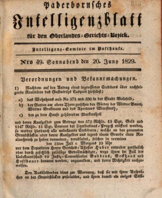 Paderbornsches Intelligenzblatt Samstag 20. Juni 1829