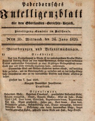 Paderbornsches Intelligenzblatt Mittwoch 24. Juni 1829