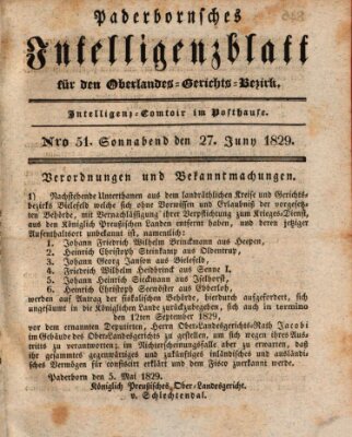 Paderbornsches Intelligenzblatt Samstag 27. Juni 1829