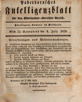 Paderbornsches Intelligenzblatt Samstag 4. Juli 1829