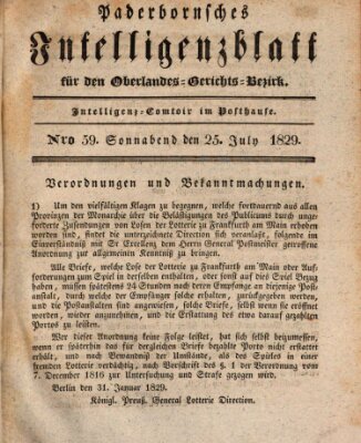 Paderbornsches Intelligenzblatt Samstag 25. Juli 1829