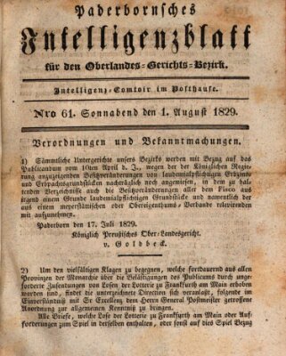 Paderbornsches Intelligenzblatt Samstag 1. August 1829