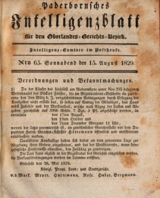 Paderbornsches Intelligenzblatt Samstag 15. August 1829