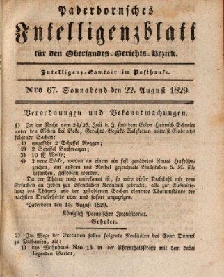 Paderbornsches Intelligenzblatt Samstag 22. August 1829