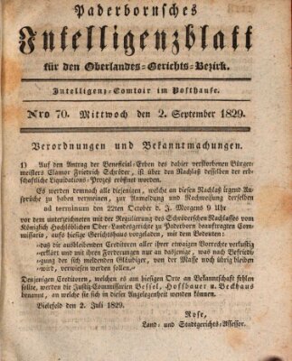 Paderbornsches Intelligenzblatt Mittwoch 2. September 1829