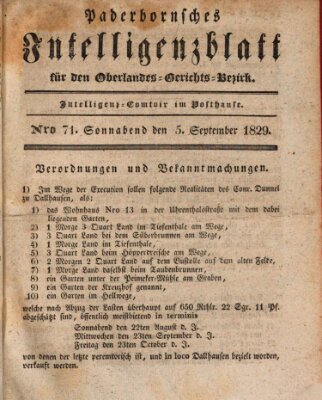 Paderbornsches Intelligenzblatt Samstag 5. September 1829