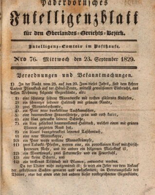 Paderbornsches Intelligenzblatt Mittwoch 23. September 1829