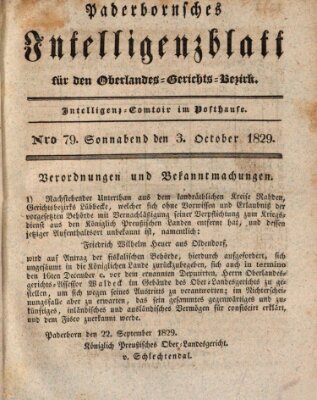 Paderbornsches Intelligenzblatt Samstag 3. Oktober 1829