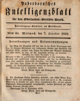 Paderbornsches Intelligenzblatt Mittwoch 7. Oktober 1829