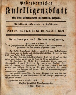 Paderbornsches Intelligenzblatt Samstag 10. Oktober 1829