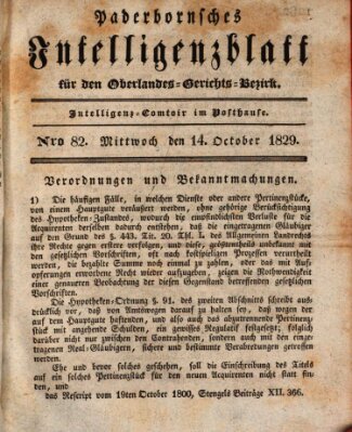 Paderbornsches Intelligenzblatt Mittwoch 14. Oktober 1829