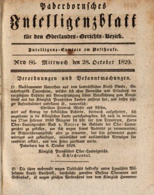 Paderbornsches Intelligenzblatt Mittwoch 28. Oktober 1829