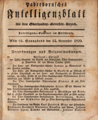 Paderbornsches Intelligenzblatt Samstag 14. November 1829