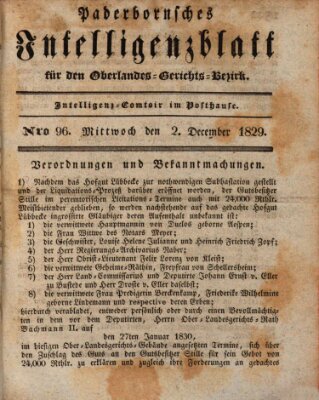 Paderbornsches Intelligenzblatt Mittwoch 2. Dezember 1829