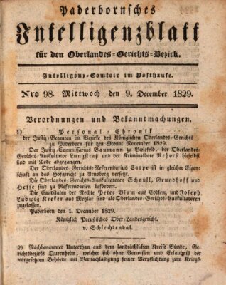 Paderbornsches Intelligenzblatt Mittwoch 9. Dezember 1829