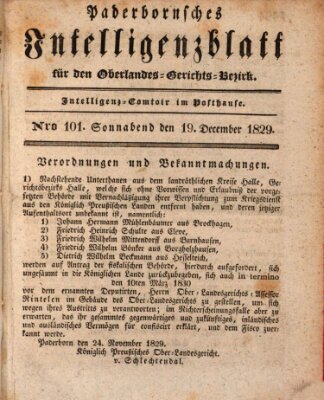 Paderbornsches Intelligenzblatt Samstag 19. Dezember 1829