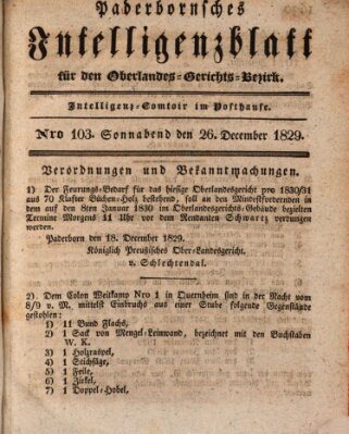 Paderbornsches Intelligenzblatt Samstag 26. Dezember 1829