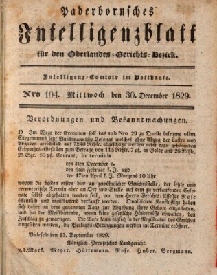 Paderbornsches Intelligenzblatt Mittwoch 30. Dezember 1829