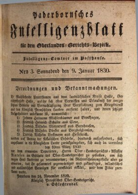 Paderbornsches Intelligenzblatt Samstag 9. Januar 1830