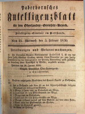 Paderbornsches Intelligenzblatt Mittwoch 3. Februar 1830