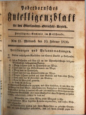 Paderbornsches Intelligenzblatt Mittwoch 10. Februar 1830