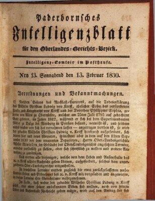 Paderbornsches Intelligenzblatt Samstag 13. Februar 1830