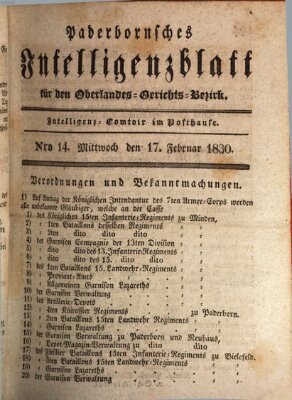 Paderbornsches Intelligenzblatt Mittwoch 17. Februar 1830