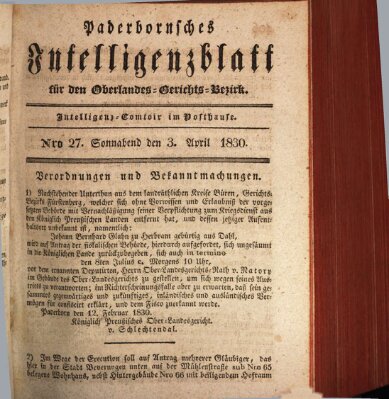 Paderbornsches Intelligenzblatt Samstag 3. April 1830