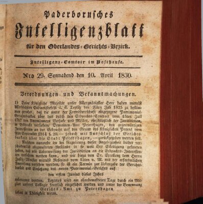 Paderbornsches Intelligenzblatt Samstag 10. April 1830