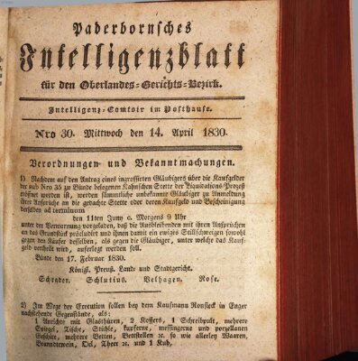 Paderbornsches Intelligenzblatt Mittwoch 14. April 1830