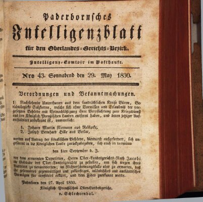 Paderbornsches Intelligenzblatt Samstag 29. Mai 1830