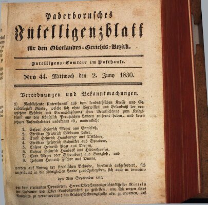 Paderbornsches Intelligenzblatt Mittwoch 2. Juni 1830