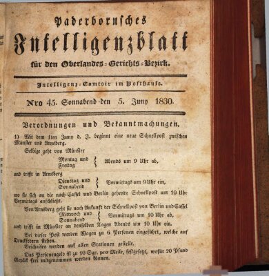 Paderbornsches Intelligenzblatt Samstag 5. Juni 1830