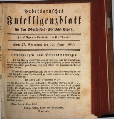Paderbornsches Intelligenzblatt Samstag 12. Juni 1830
