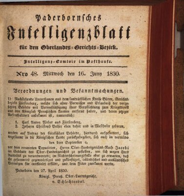 Paderbornsches Intelligenzblatt Mittwoch 16. Juni 1830