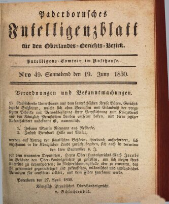 Paderbornsches Intelligenzblatt Samstag 19. Juni 1830