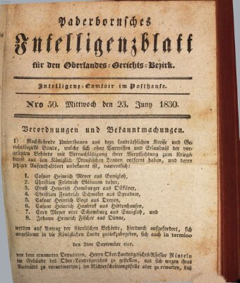 Paderbornsches Intelligenzblatt Mittwoch 23. Juni 1830