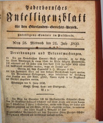 Paderbornsches Intelligenzblatt Mittwoch 21. Juli 1830