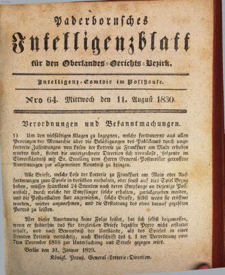 Paderbornsches Intelligenzblatt Mittwoch 11. August 1830