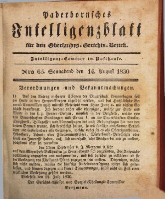 Paderbornsches Intelligenzblatt Samstag 14. August 1830