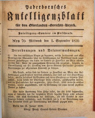 Paderbornsches Intelligenzblatt Mittwoch 1. September 1830