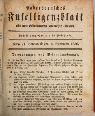 Paderbornsches Intelligenzblatt Samstag 4. September 1830