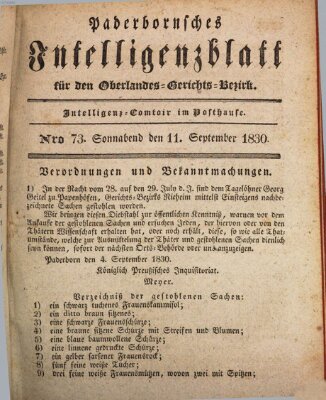 Paderbornsches Intelligenzblatt Samstag 11. September 1830